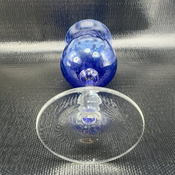 Vintage Venetian Tall Optic Pattern Goblet Compote Cup Cobalt Blue Stem Glass - Picture 8 of 14
